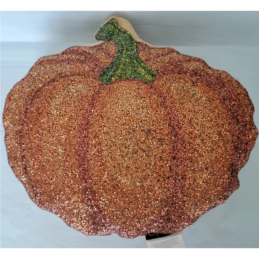 Sparkles Home Pumpkin Shaped Faux Rhinestone Throw Pillow Fall Autumn 15” X 18”